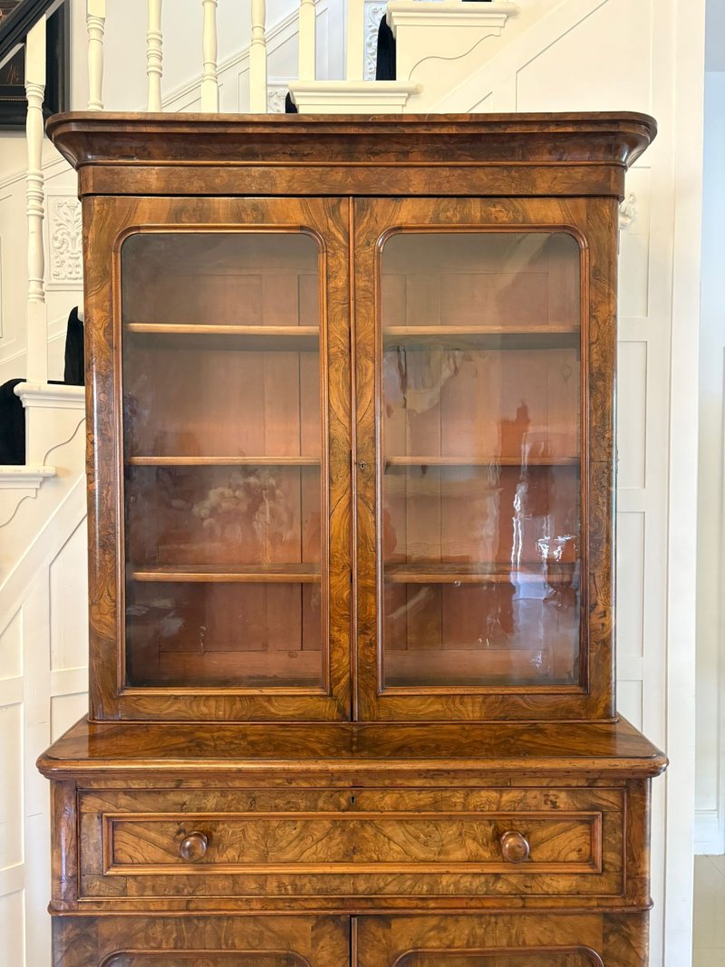 Antique Victorian Outstanding Quality Burr Walnut Secretaire Bookcase - Image 5
